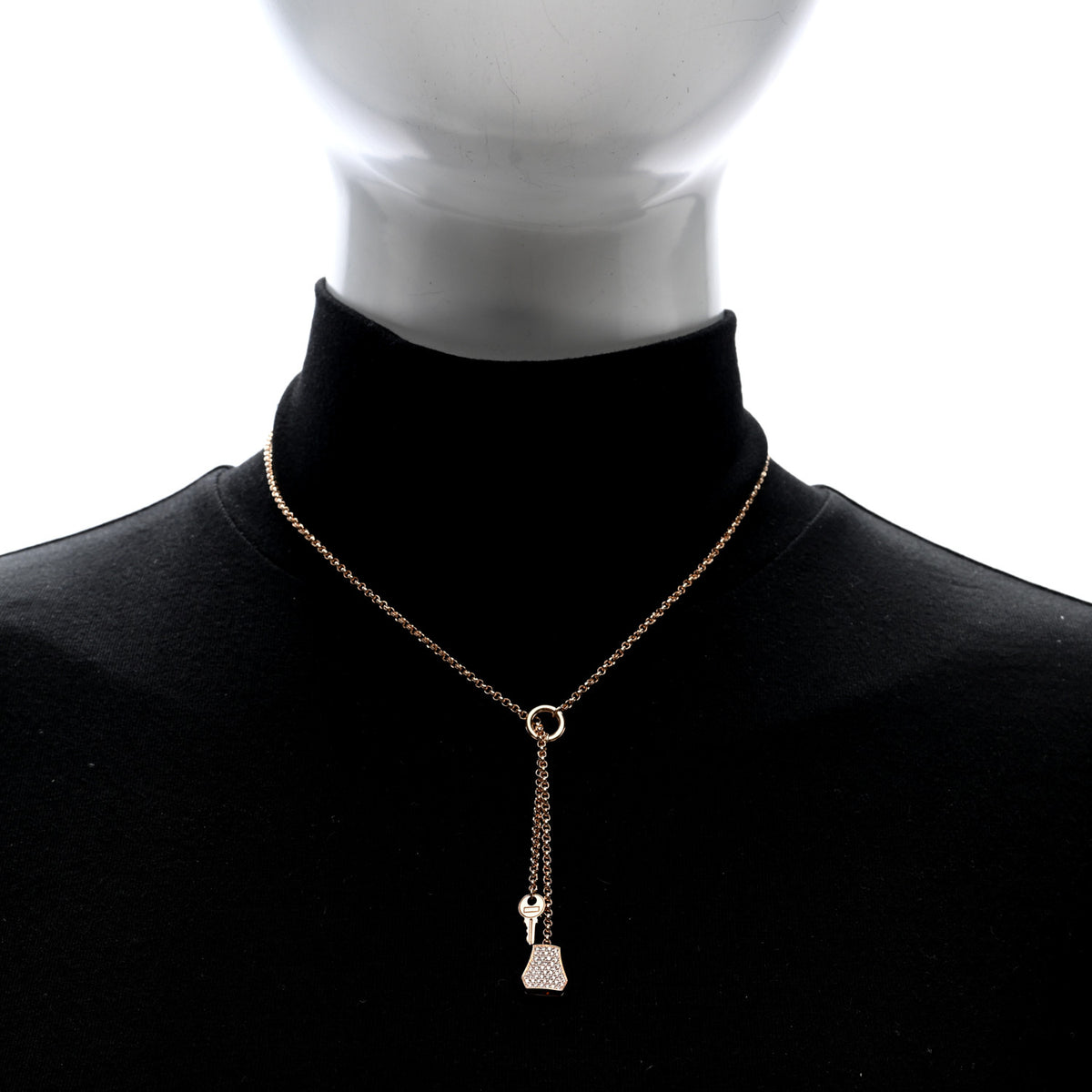 Hermes 18K Rose Gold Diamond PM Kelly Clochette Necklace 2 of 4