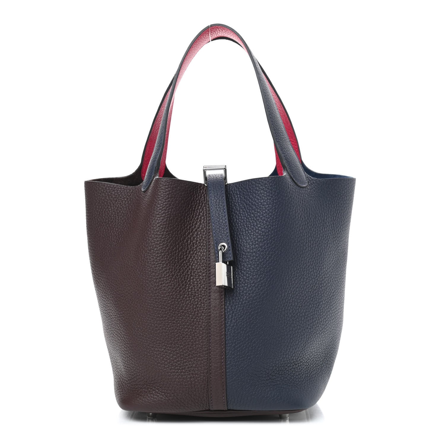 Hermes Taurillon Clemence Casaque Picotin Lock 22 MM Bleu Nuit Framboise Rouge Sellier 1 of 9
