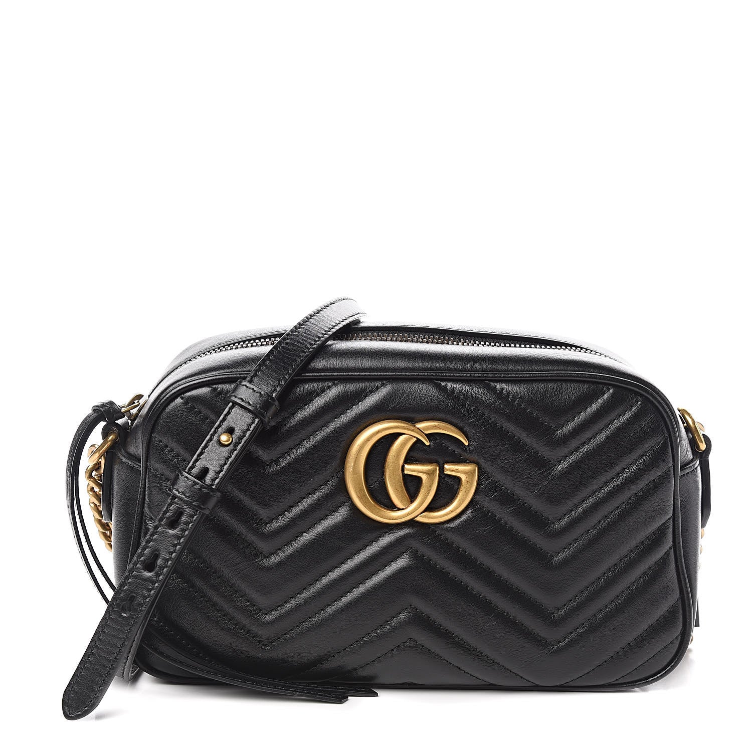 Gucci Calfskin Matelasse Small GG Marmont Chain Shoulder Bag Black 1 of 10