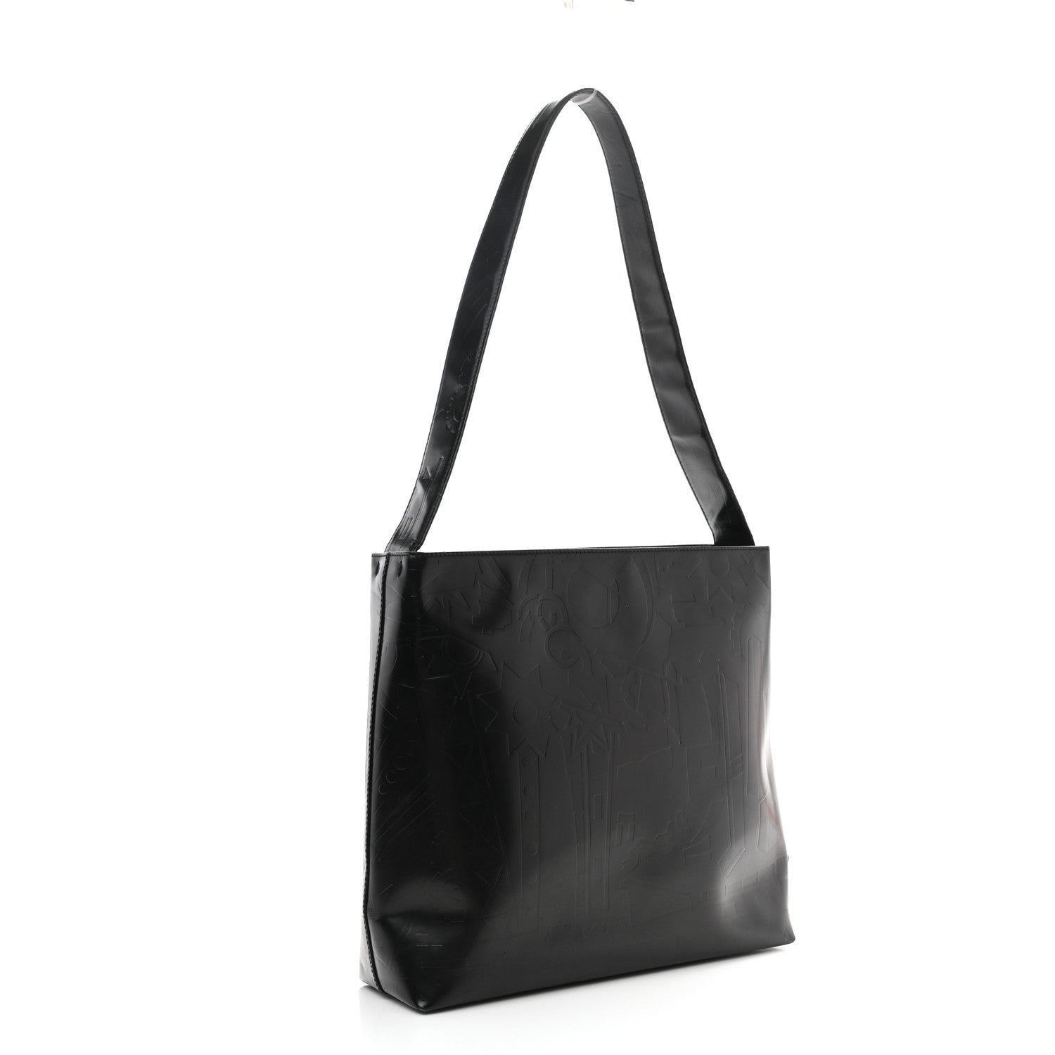 Prada Calfskin Embossed Shoulder Bag Black 3 of 8
