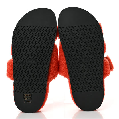 Hermes Woolskin Womens Chypre Sandals 37 Orange 5 of 8