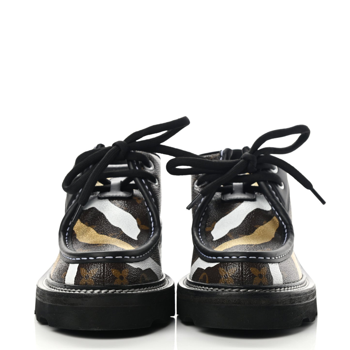 X LOL Monogram Calfskin Beaubourg Platform Derby Shoes 37.5 Gold Silver