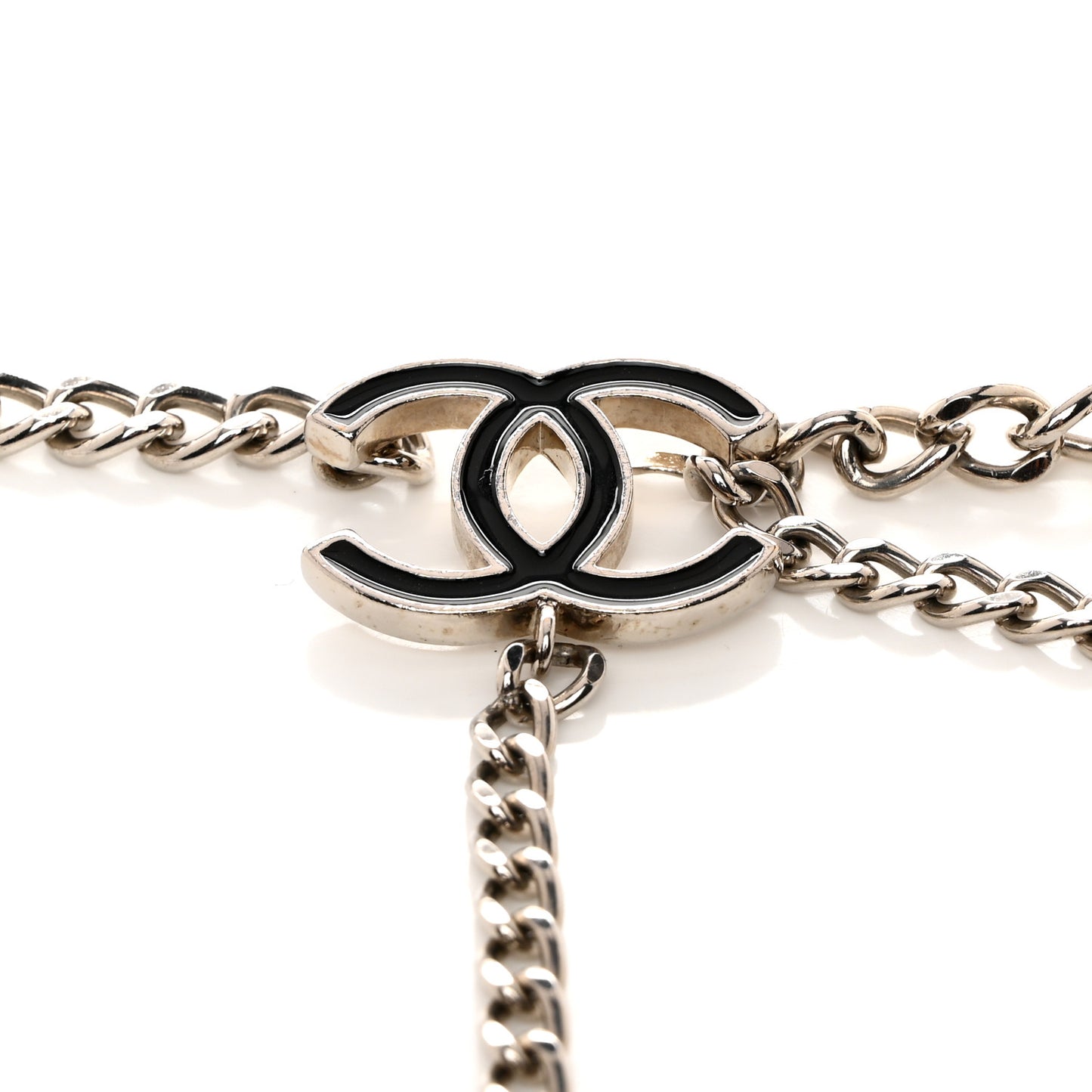 Enamel CC Chain Logo Belt Silver Black