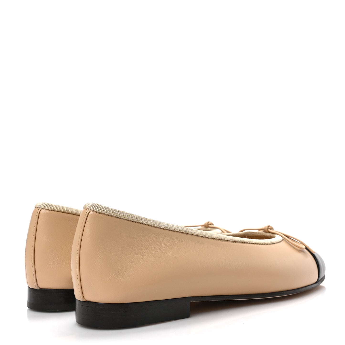 Lambskin Cap Toe Ballerina Flats 37 Beige Black
