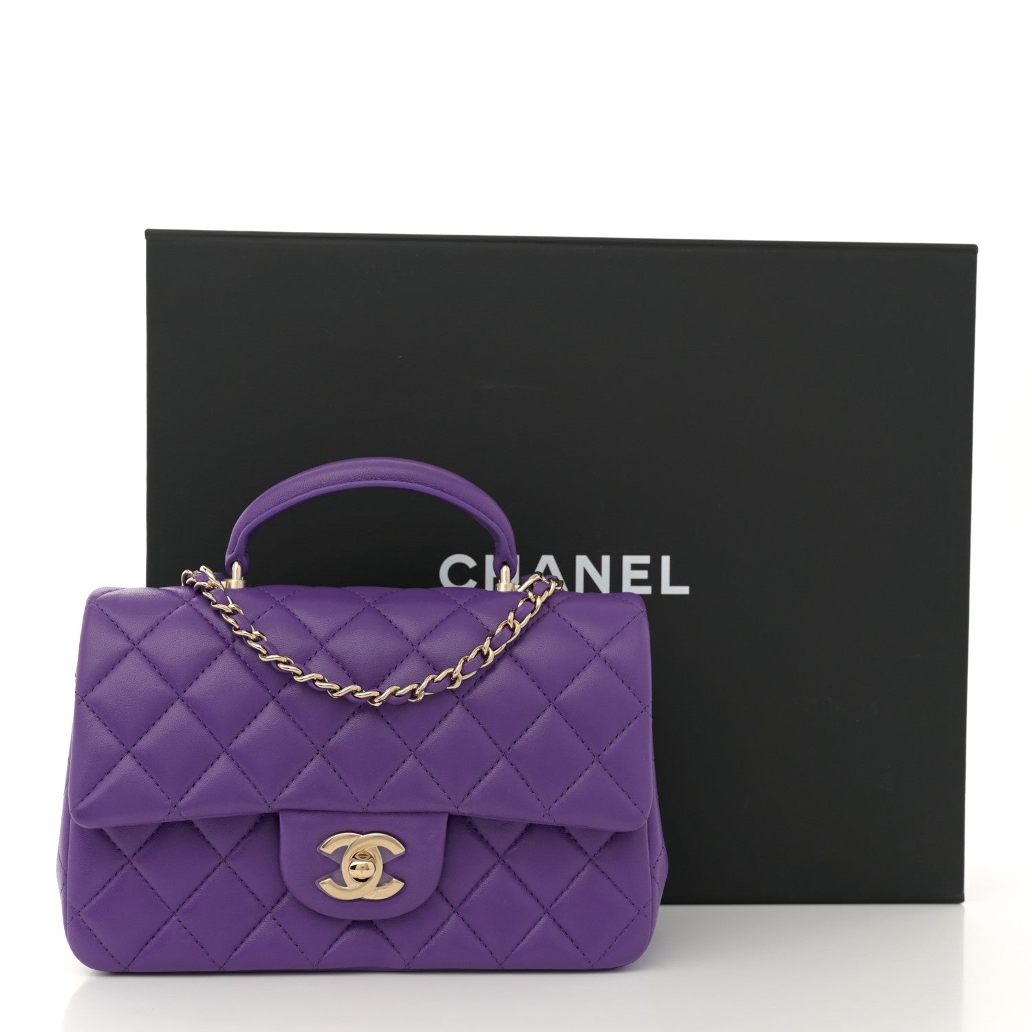 Chanel Lambskin Quilted Mini Top Handle Rectangular Flap Dark Purple 11 of 11