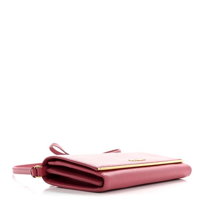 Prada Saffiano Metal Bar Flap Wallet with Strap Peonia 4 of 16