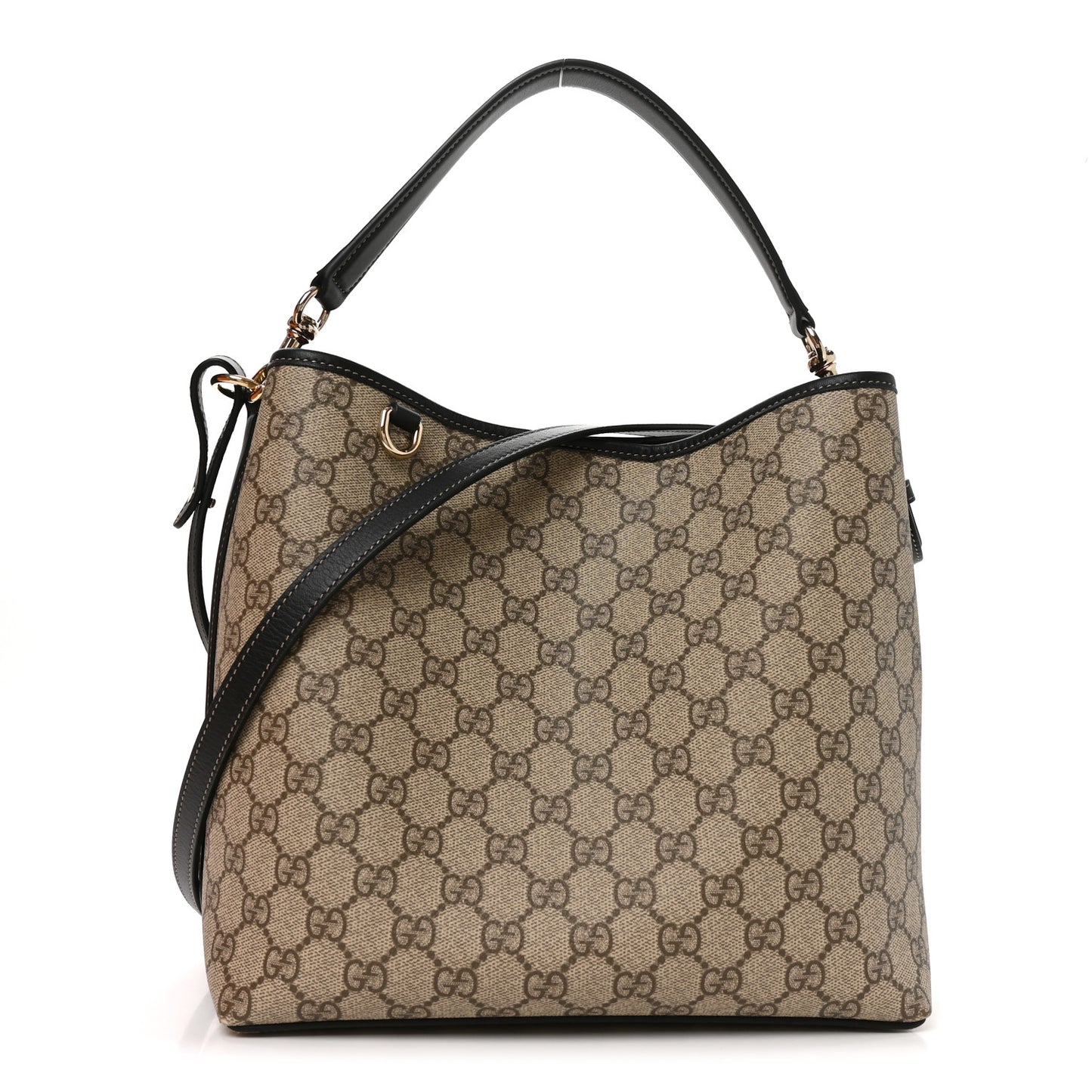 GG Supreme Monogram Medium Emblem Bucket Bag  Beige Dark Brown Black