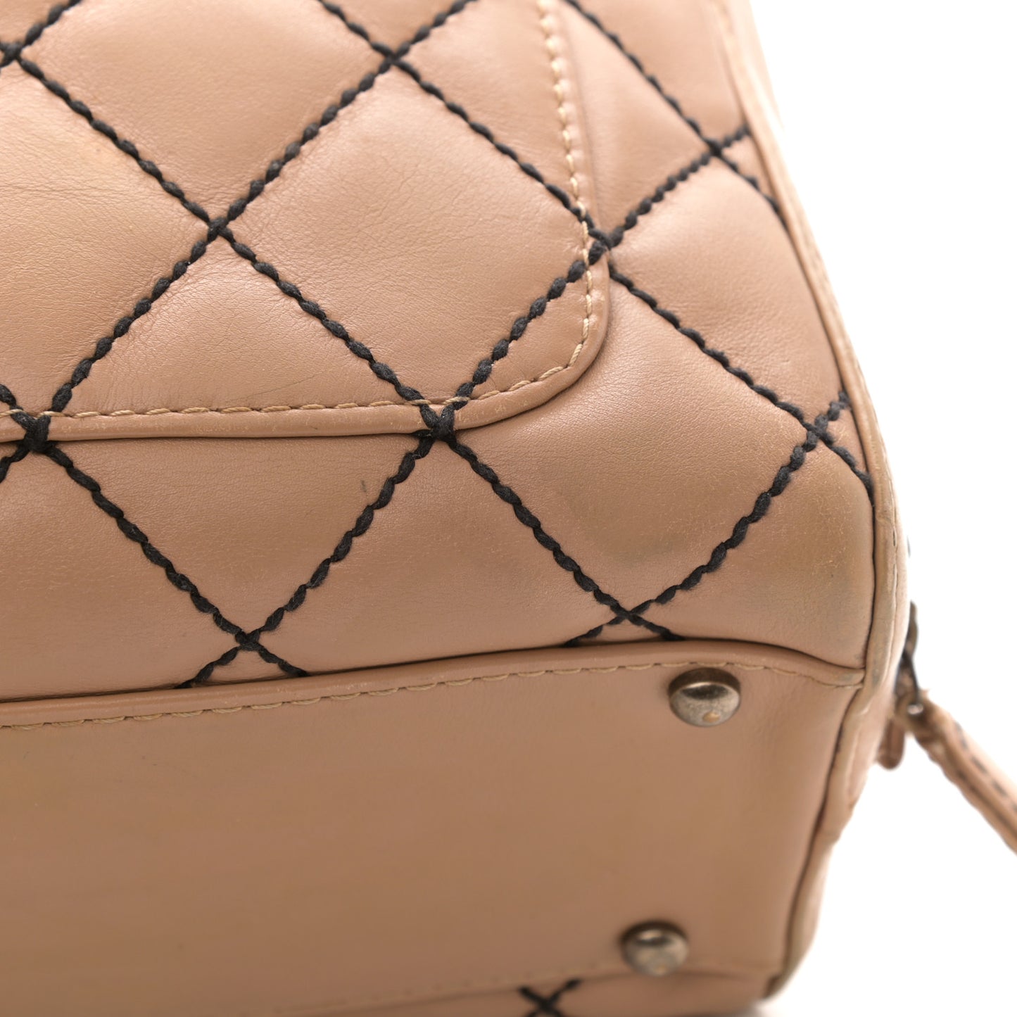 Calfskin Contrast Stitch Surpique Bowler Beige