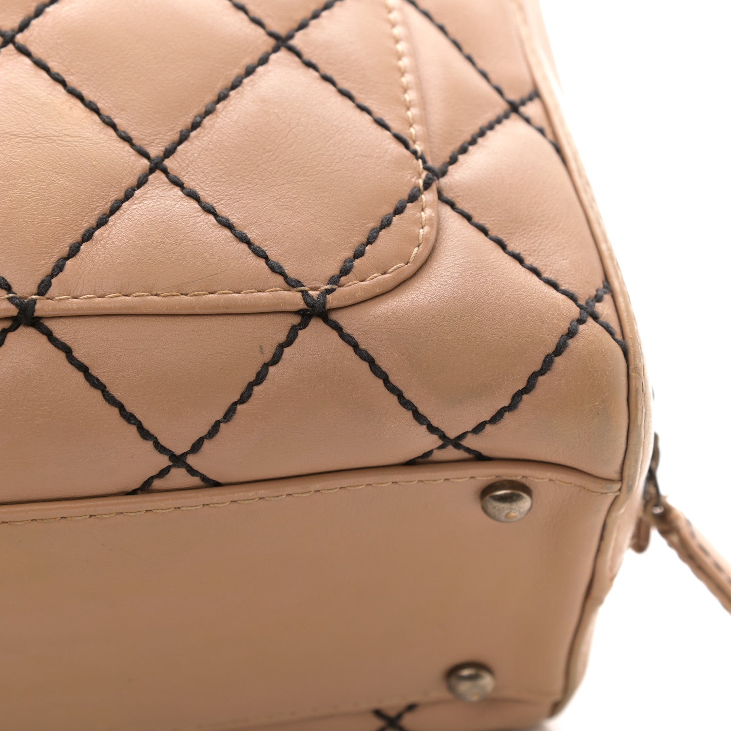 Chanel Calfskin Contrast Stitch Surpique Bowler Beige 12 of 13