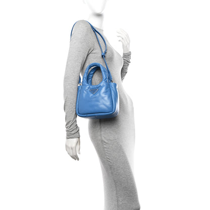Prada Nappa Soft Padded Small Double Handled Shoulder Bag Celeste 2 of 9