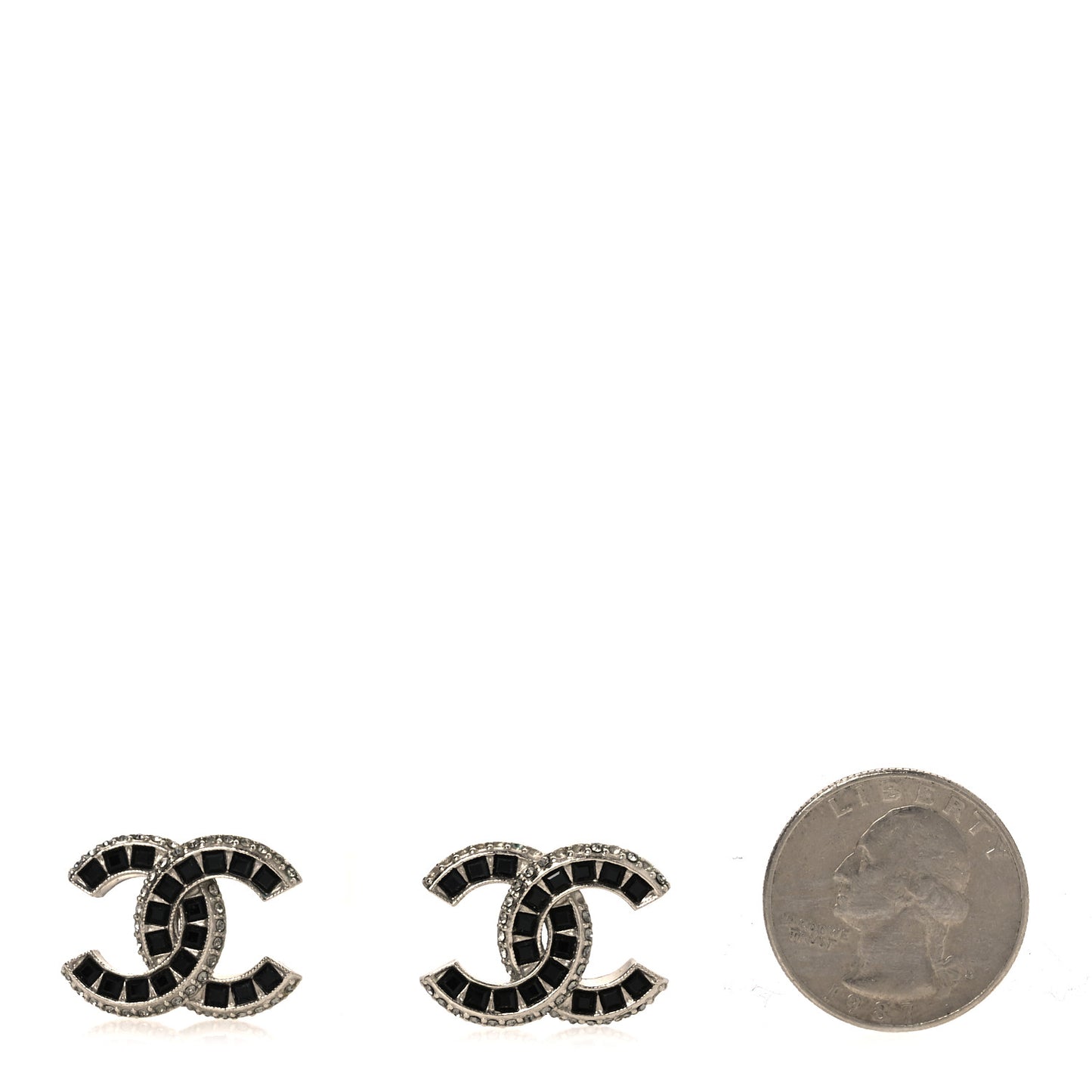 Baguette Crystal CC Earrings Silver Grey Black
