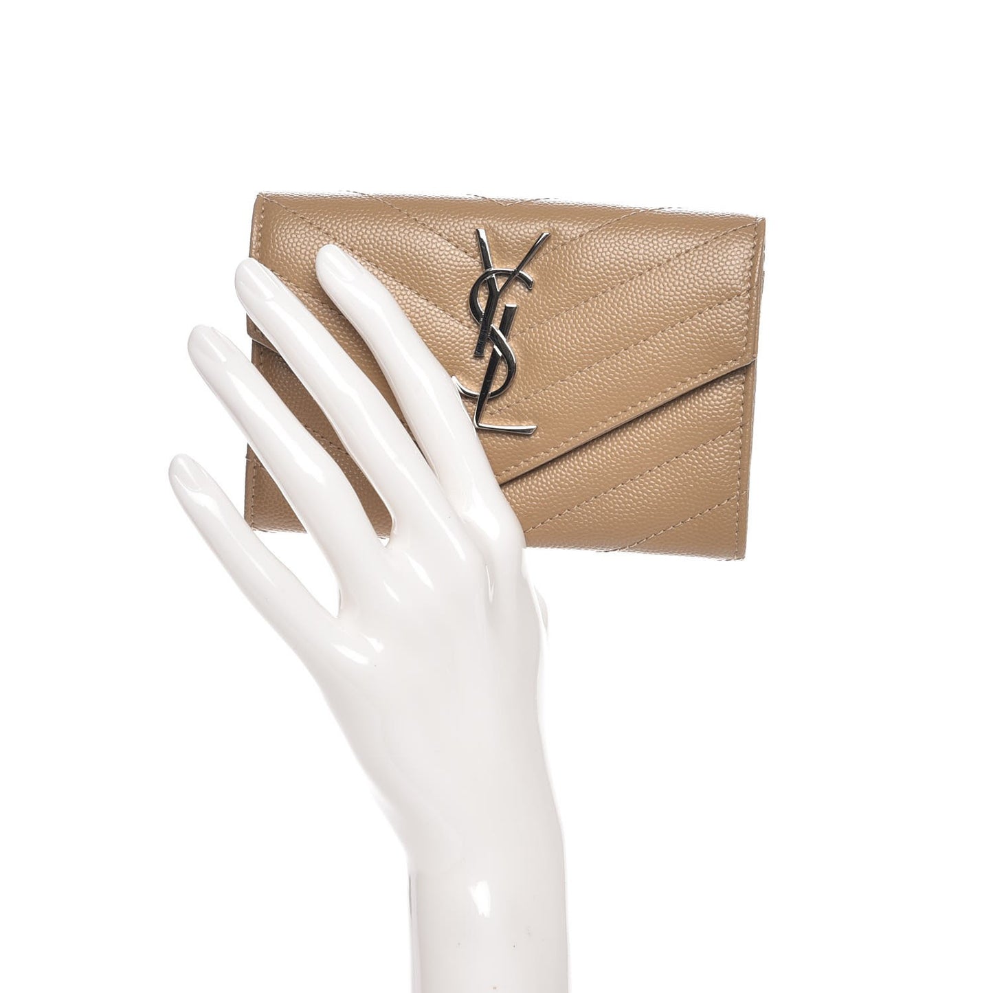 Grain De Poudre Matelasse Chevron Small Monogram Envelope Wallet Dark Beige