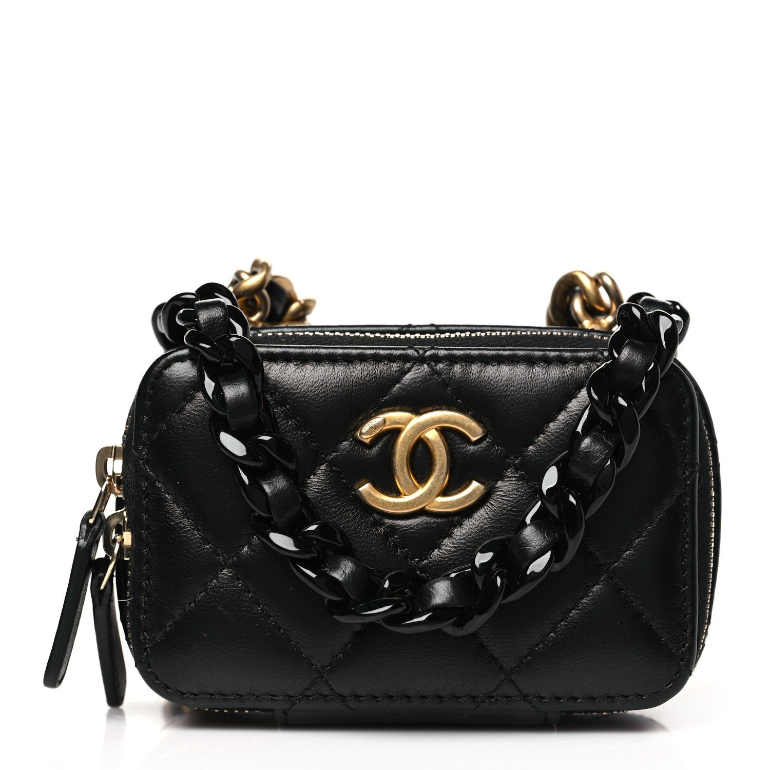 Chanel Lambskin Quilted Mini Lacquered Chain Clutch Black 1 of 11