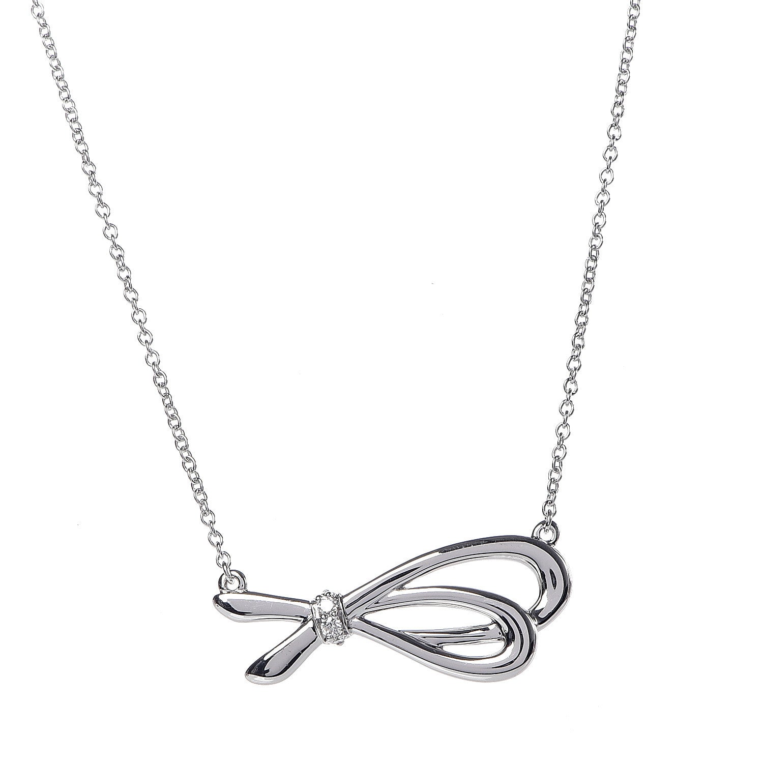 Tiffany 18K White Gold Mini Diamond Bow Pendant Necklace 4 of 7