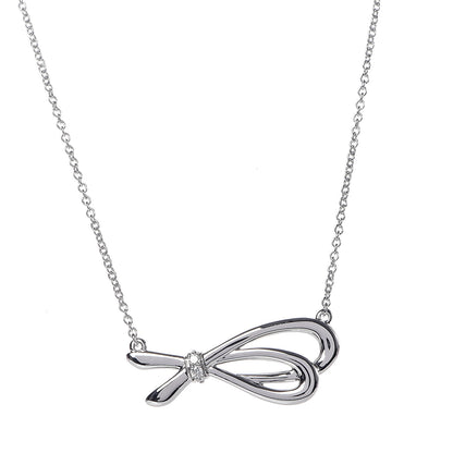 Tiffany 18K White Gold Mini Diamond Bow Pendant Necklace 4 of 7