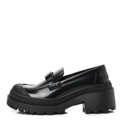 Christian Dior Brushed Calfskin Rubber Dior Code Cap Toe Lug Sole 15mm Loafers 36.5 Black 1 of 8