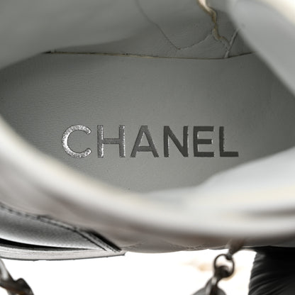 Chanel Caviar Calfskin Quilted Chain Lace Up Combat Boots 35.5 White Black 8 of 9