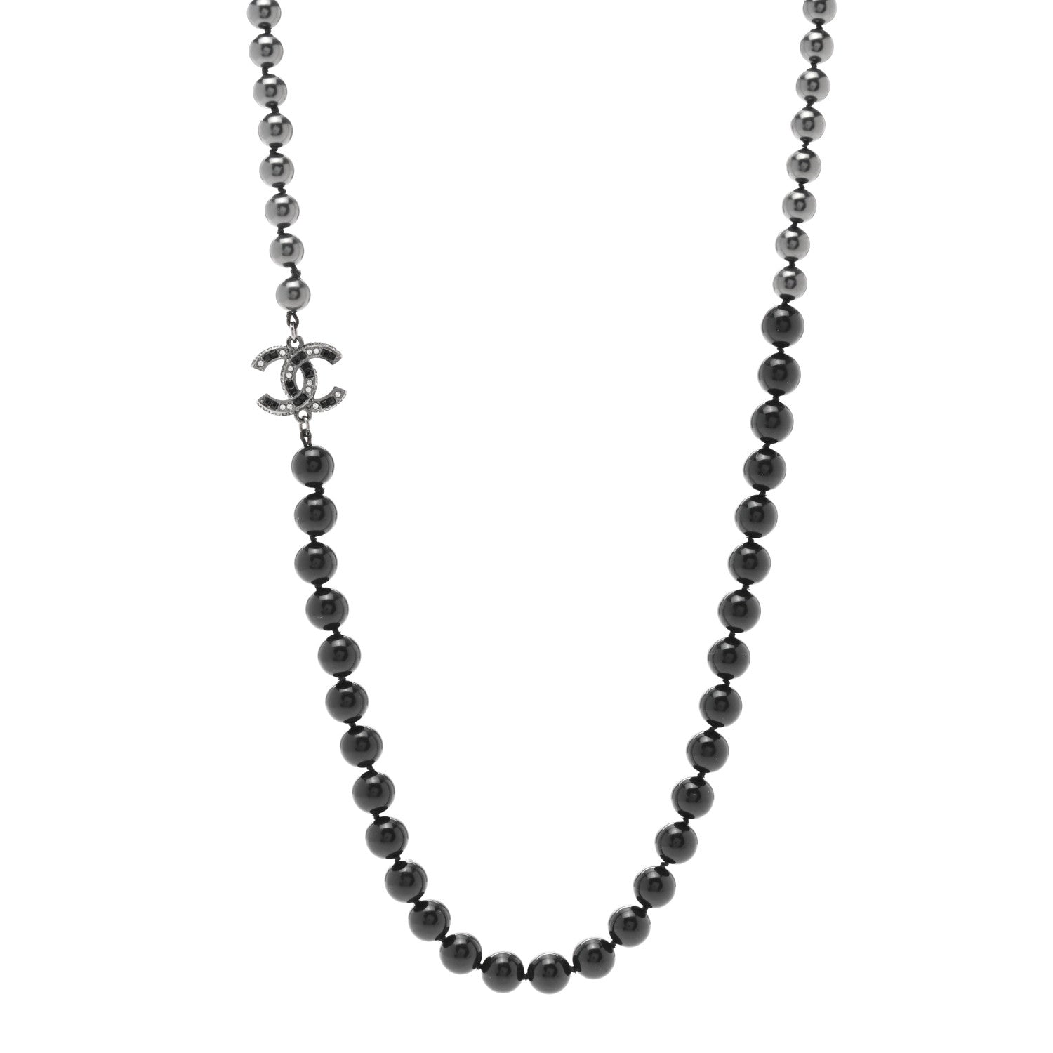 Chanel Ruthenium Graduated Bead Crystal CC Long Necklace Black 1 of 6