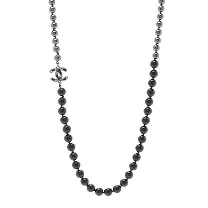 Chanel Ruthenium Graduated Bead Crystal CC Long Necklace Black 1 of 6
