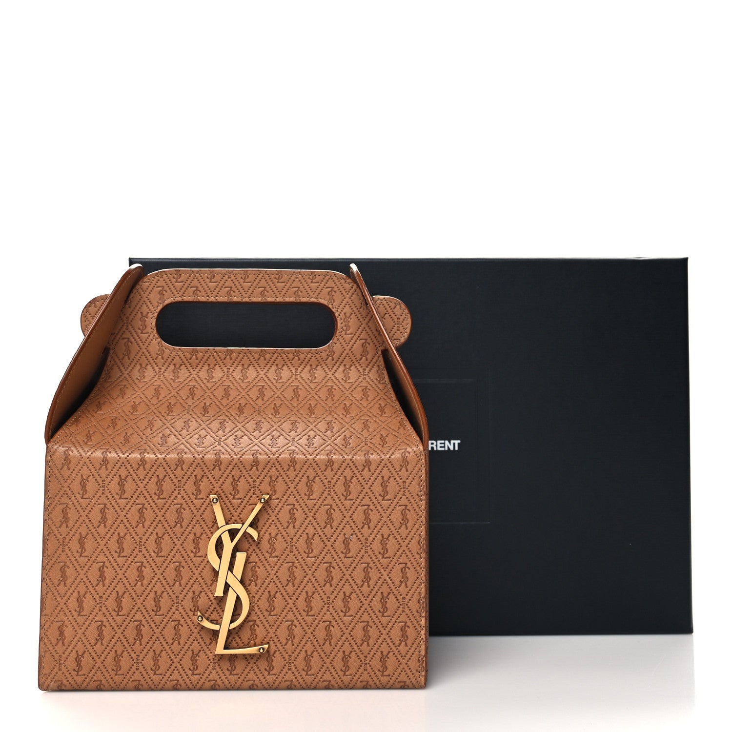 Saint Laurent Calfskin Monogram Take Away Box Dusty Vintage Brown Gold 11 of 11