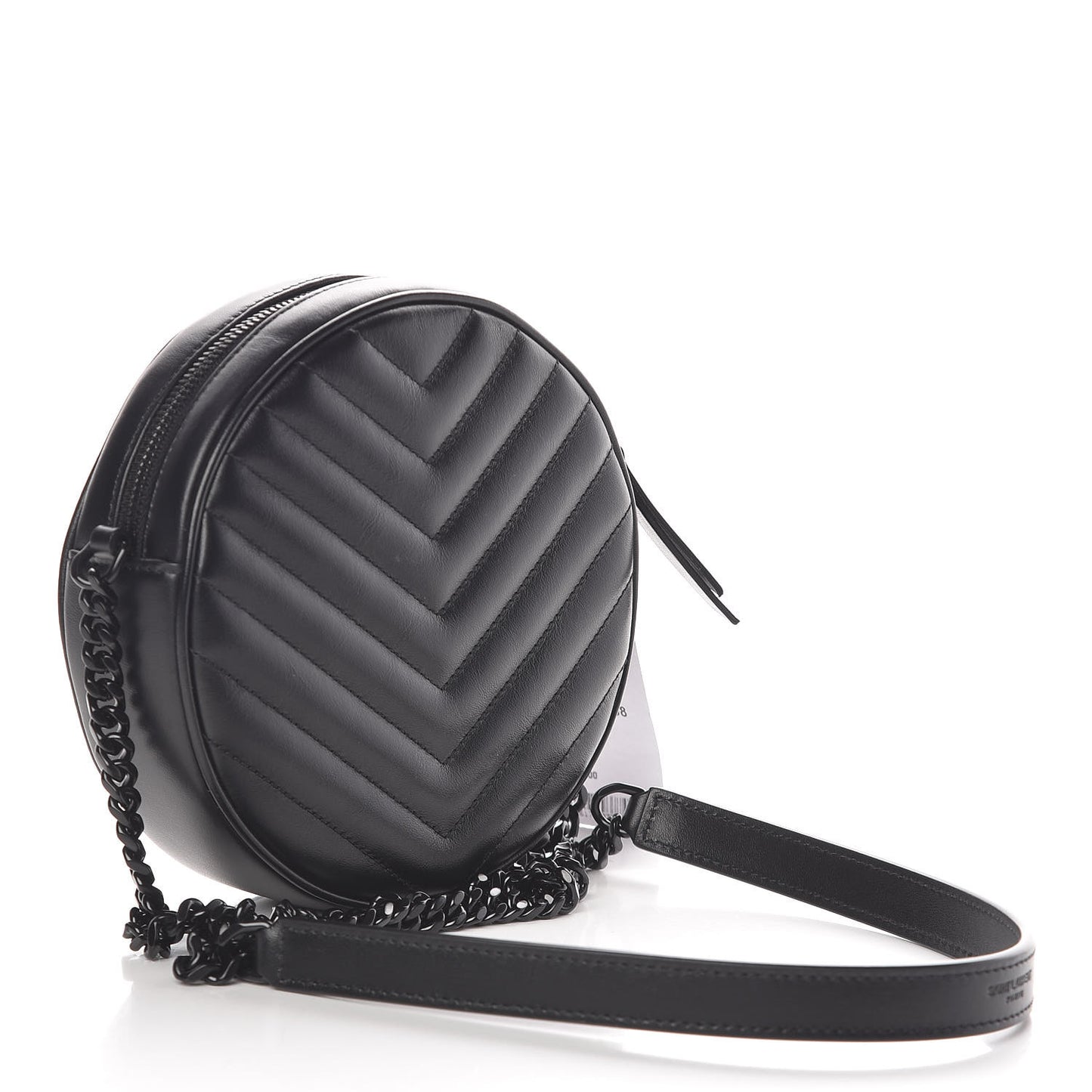 Calfskin Matelasse Chevron Round Vinyle Camera Bag Black