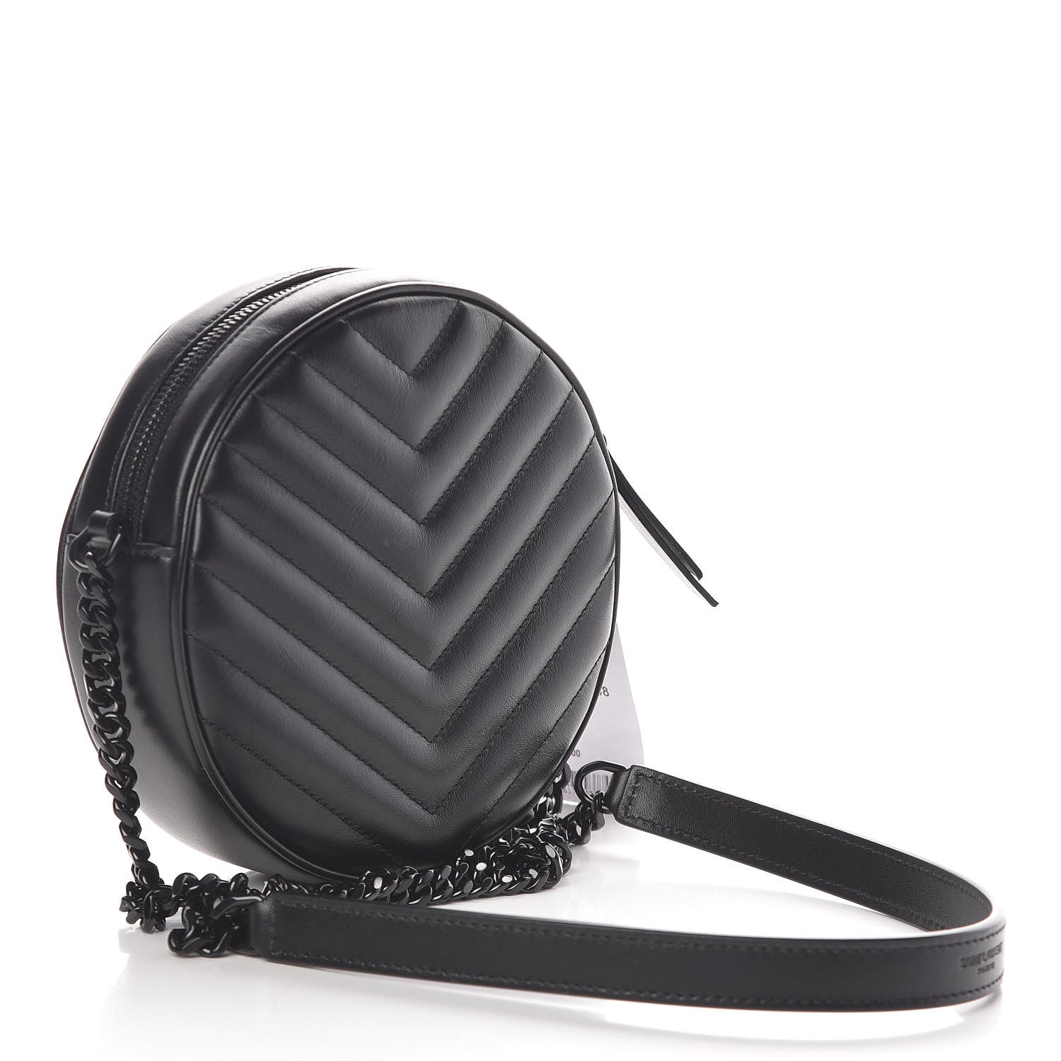 Saint Laurent Calfskin Matelasse Chevron Round Vinyle Camera Bag Black 3 of 9