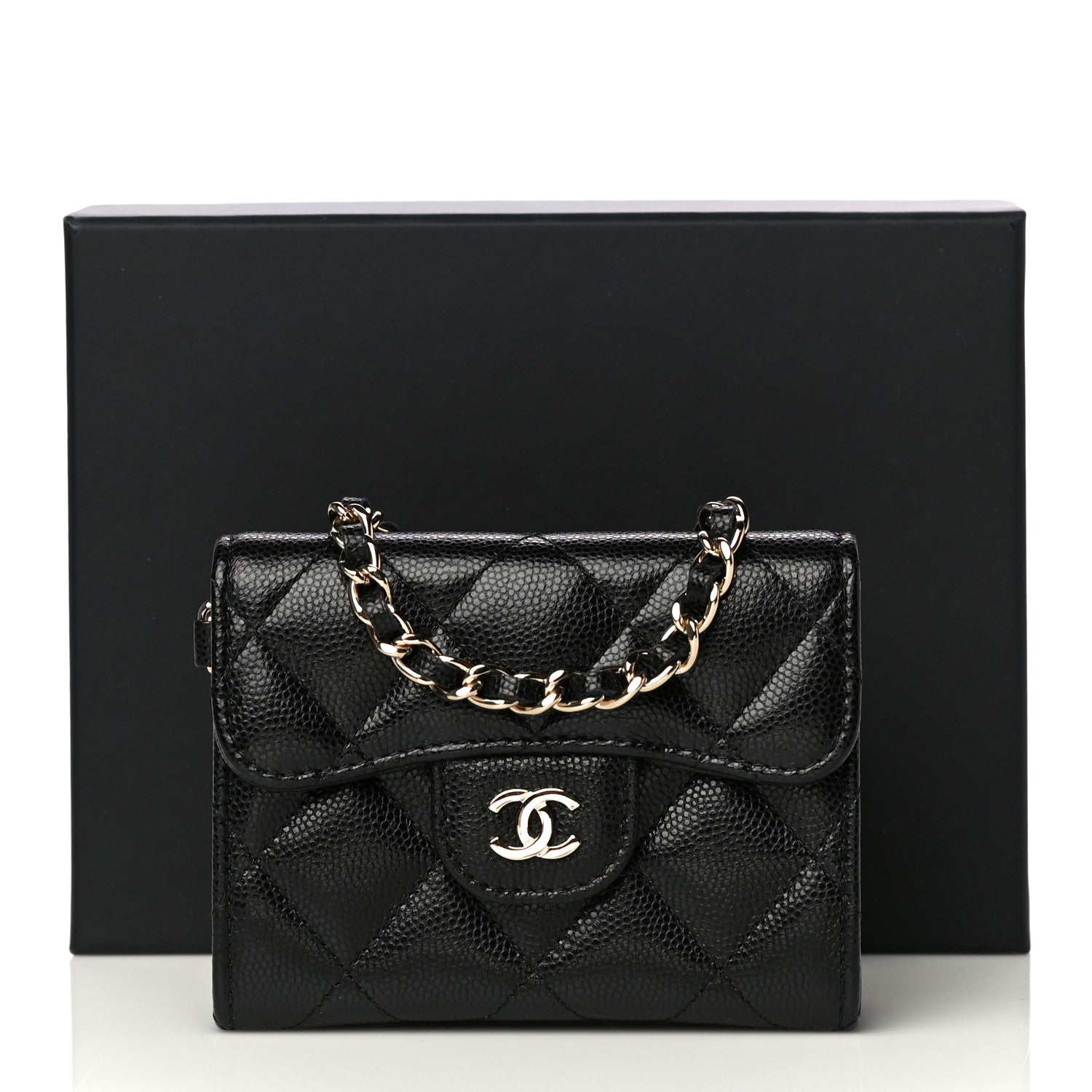 Chanel Caviar Quilted Flap Card Holder Chain Wristlet Black 12 of 12