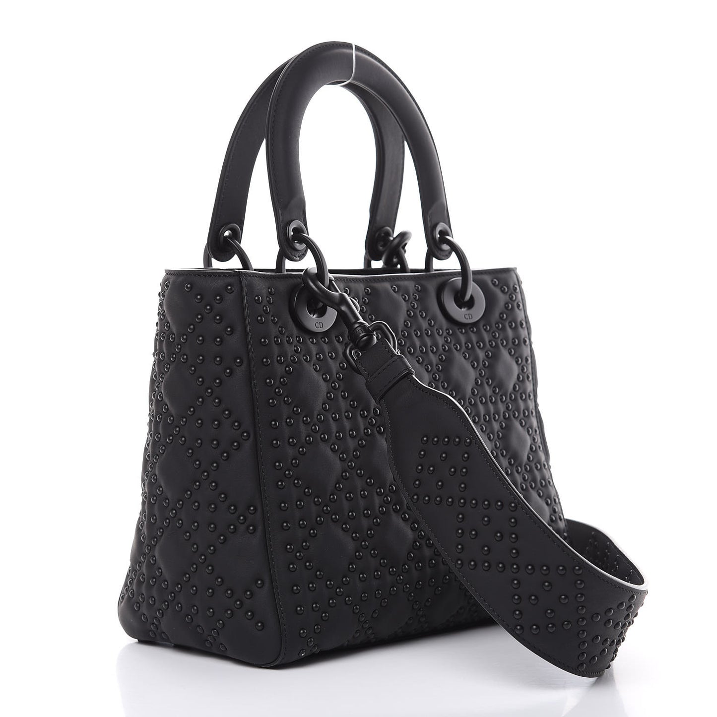 UItra Matte Calfskin Cannage Studded Medium Supple Lady Dior Black