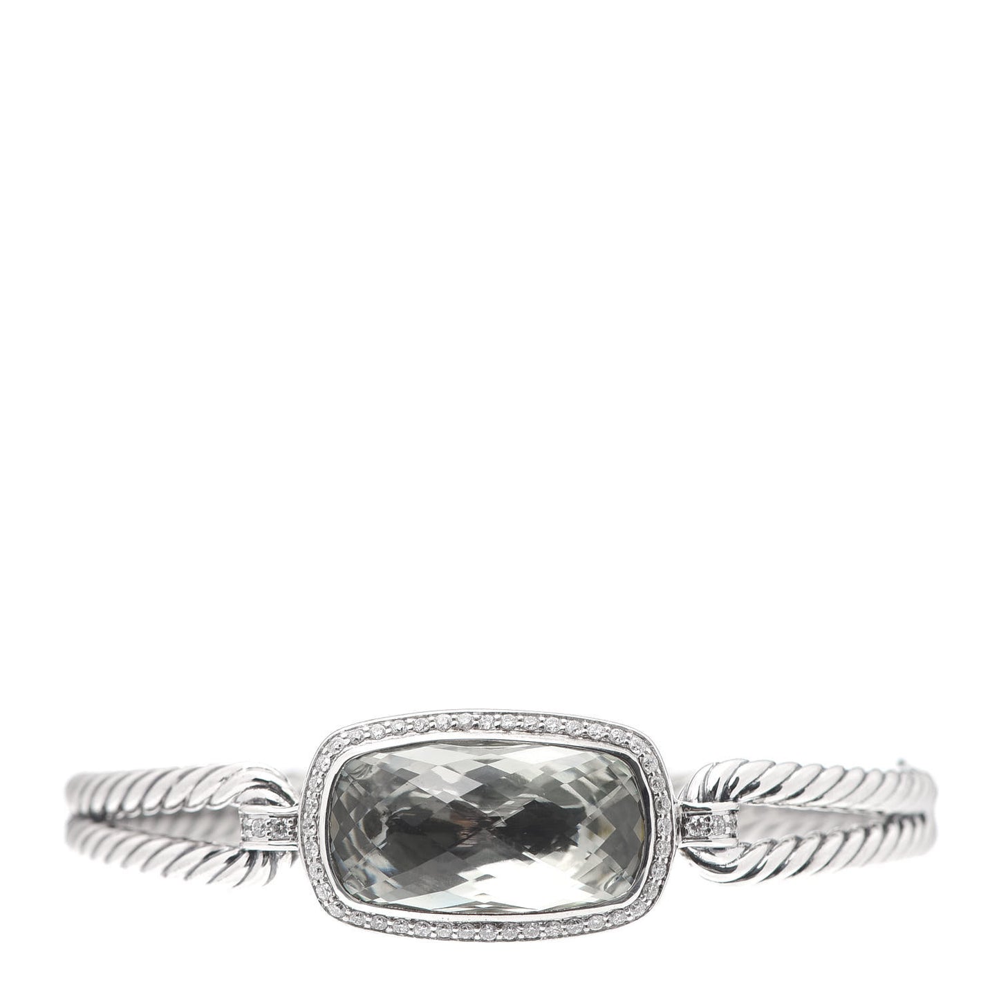 Sterling Silver Diamond Prasiolite Elongated Albion Cable Bracelet
