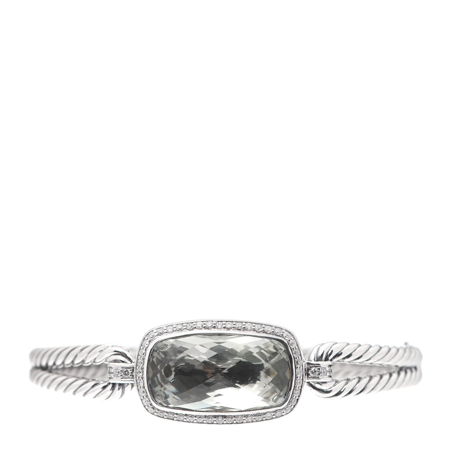 David Yurman Sterling Silver Diamond Prasiolite Elongated Albion Cable Bracelet 1 of 5