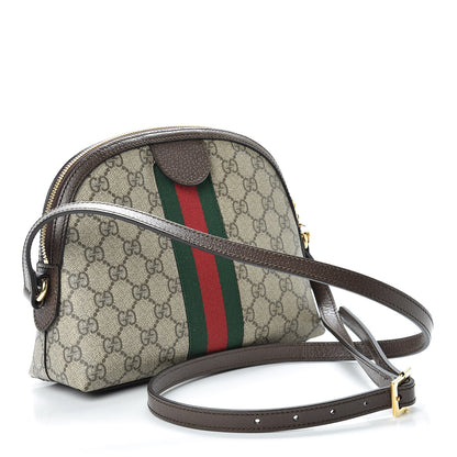Gucci GG Supreme Monogram Textured Dollar Calfskin Web Small Ophidia Dome Shoulder Bag Beige Ebony New Acero 3 of 12