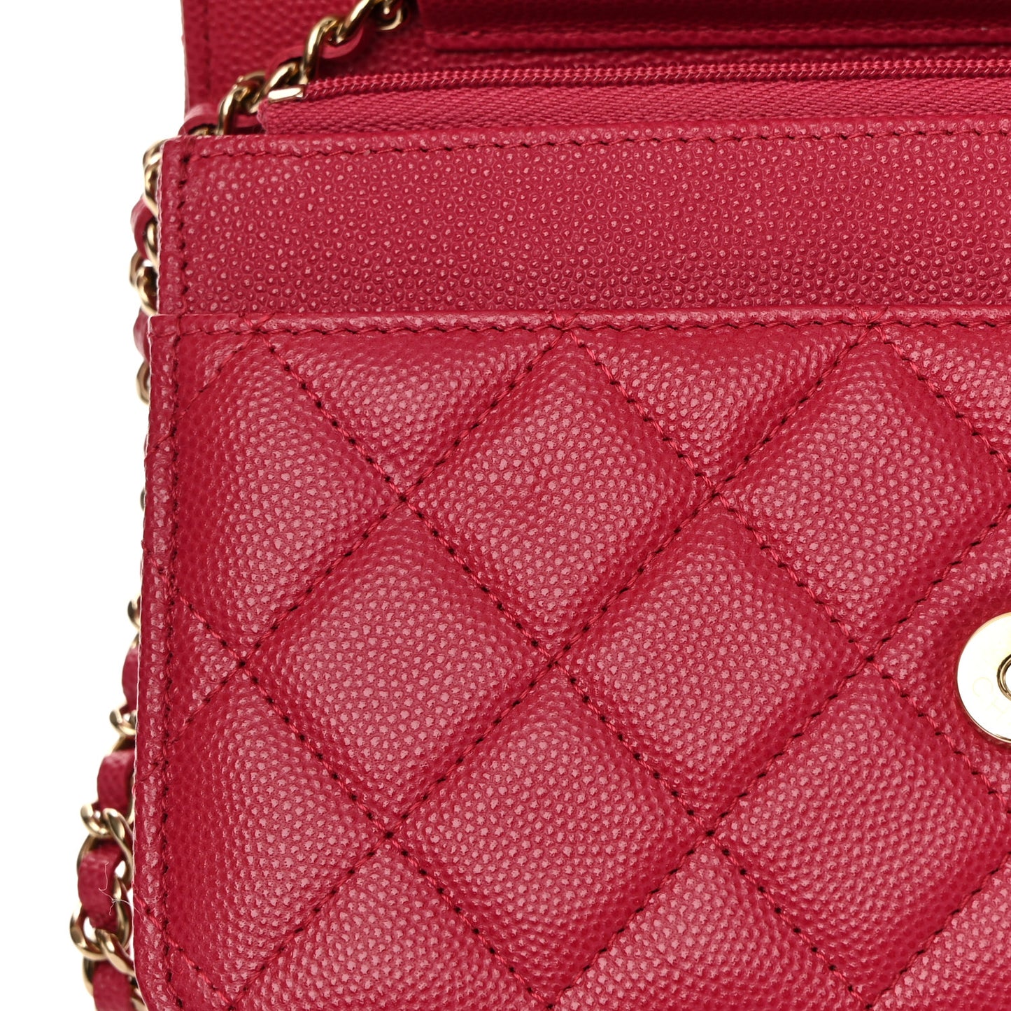 Caviar Quilted Wallet On Chain WOC Dark Pink