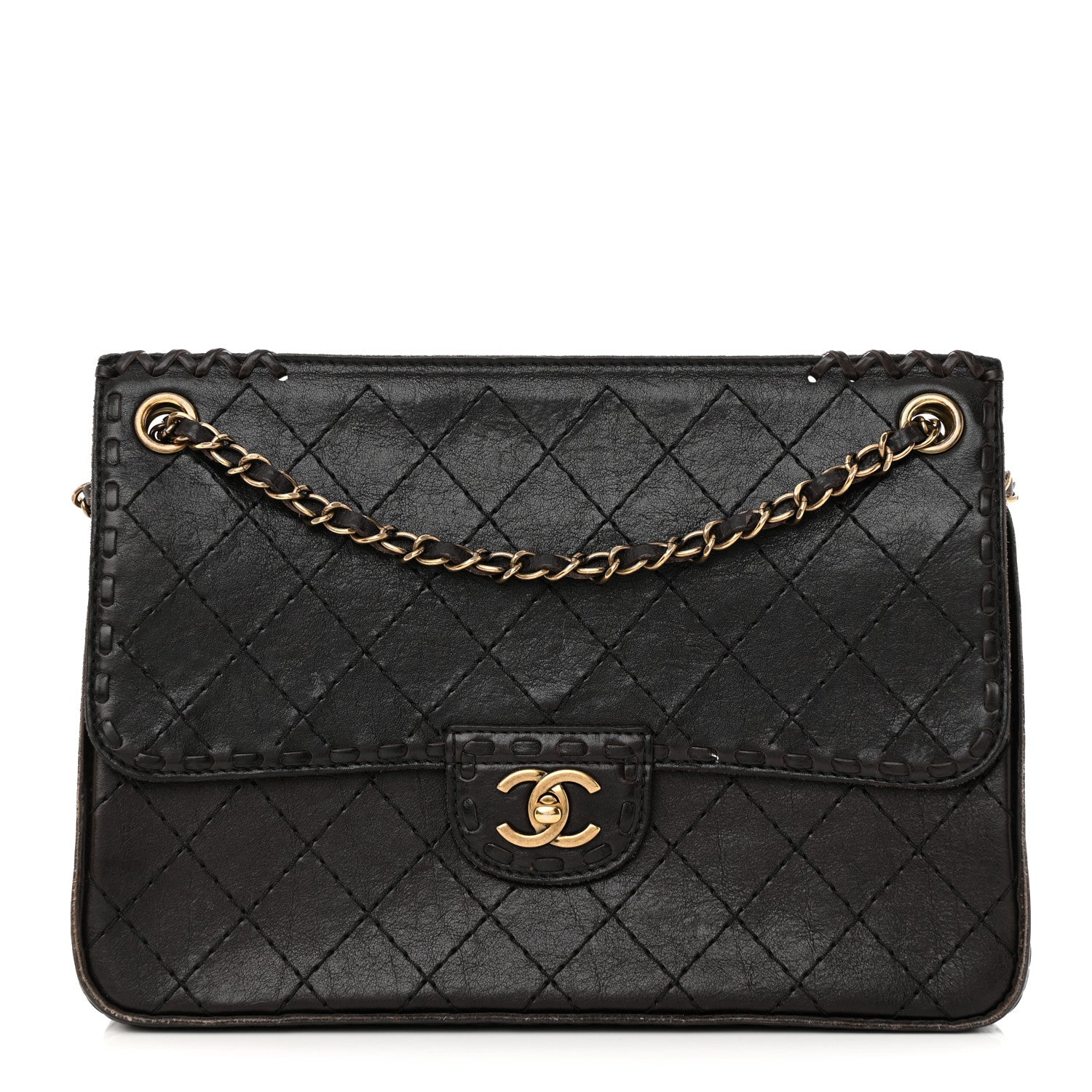 Chanel Calfskin Stitched Large Vintage Flap Dark Brown 1 of 13