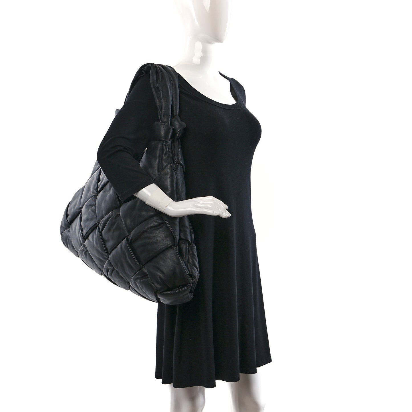 Nappa Intrecciato Maxi Padded Lock Large Shoulder Bag Black