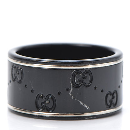 Gucci Black Synthetic Corundum 18K White Gold 12mm Icon Band Ring 57 8 2 of 5