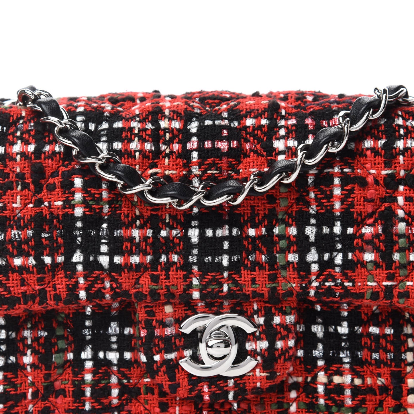 Tweed Quilted Mini Rectangular Flap Red Navy