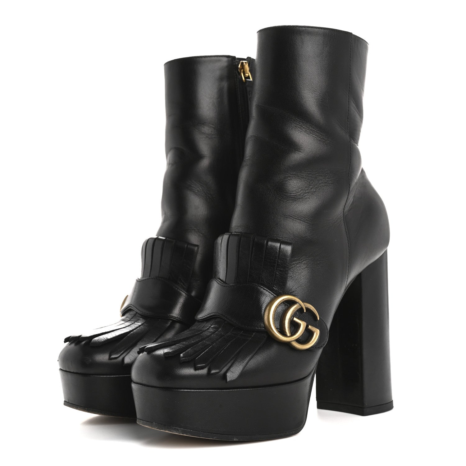 Gucci Malaga Kid GG Marmont Fringe Platform Ankle Boots 37.5 Black 4 of 11