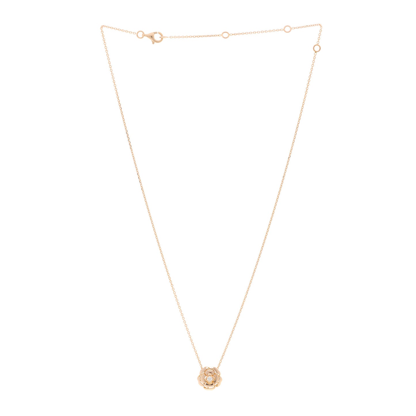 18K Rose Gold Diamond Extrait de Camelia Pendant Necklace