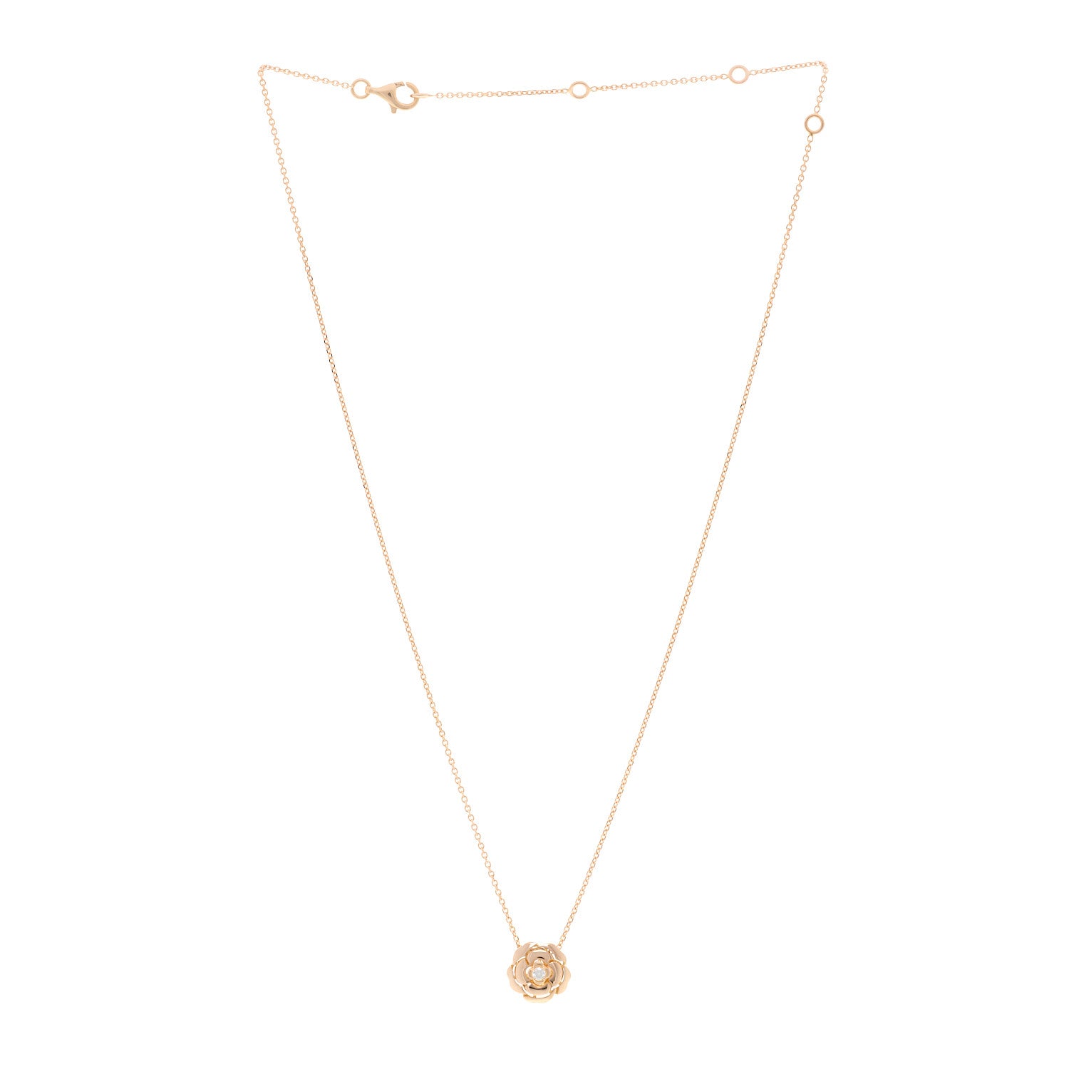 Chanel 18K Rose Gold Diamond Extrait de Camelia Pendant Necklace 3 of 5