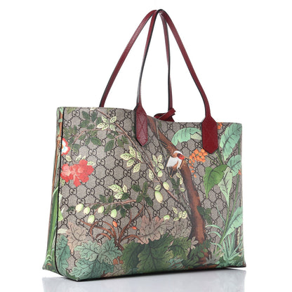 Gucci GG Supreme Monogram Tian Medium Shopping Tote Beige Multicolor Red 3 of 12