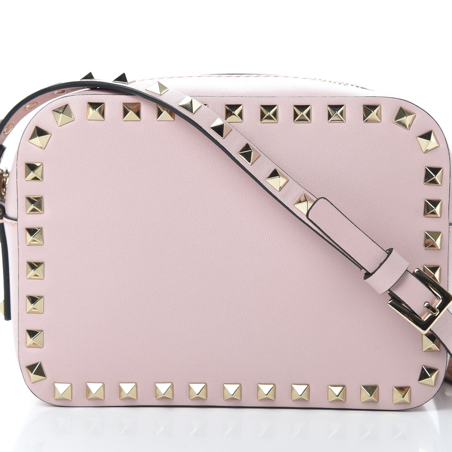 Calfskin Rockstud Camera Crossbody Bag Water Rose