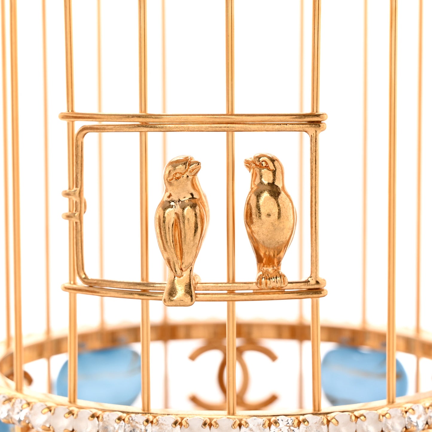 Metal Crystal Enamel CC Love Bird Cage Minaudiere Clutch Gold Multicolor