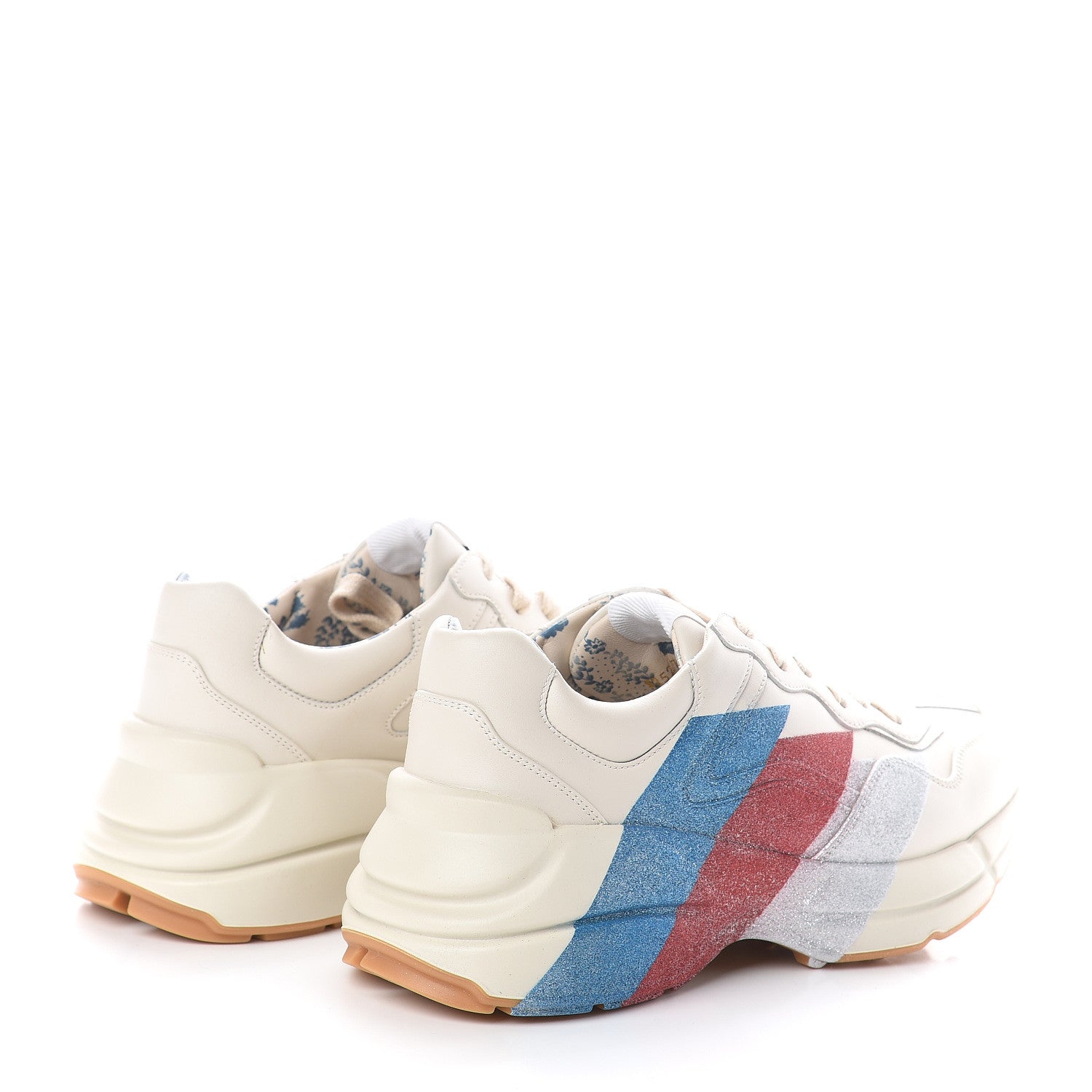 Gucci Calfskin Glitter Web Print Womens Rhyton Sneakers 39.5 Mystic White 4 of 7