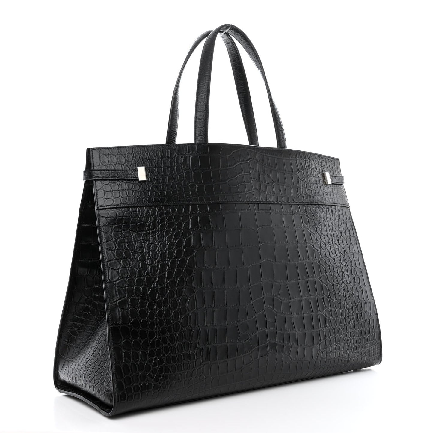 Calfskin Crocodile Embossed Large Manhattan Shopper Tote Black