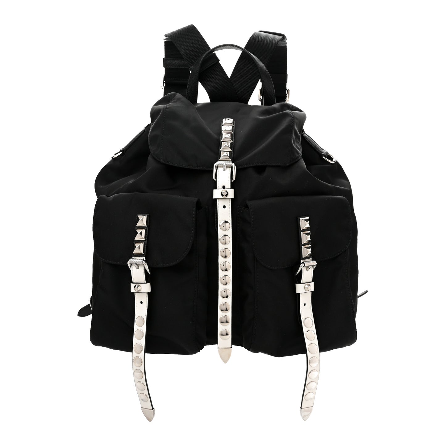 Nylon New Vela Studded Backpack Black White
