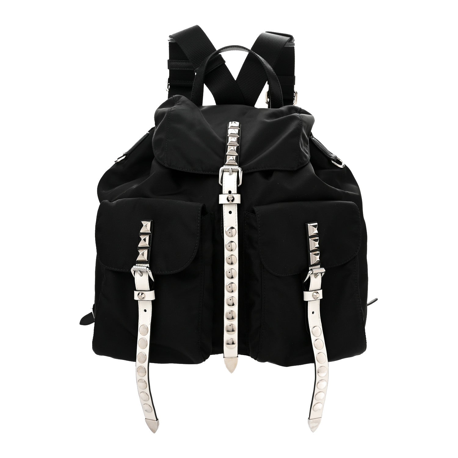 Prada Nylon New Vela Studded Backpack Black White 1 of 9