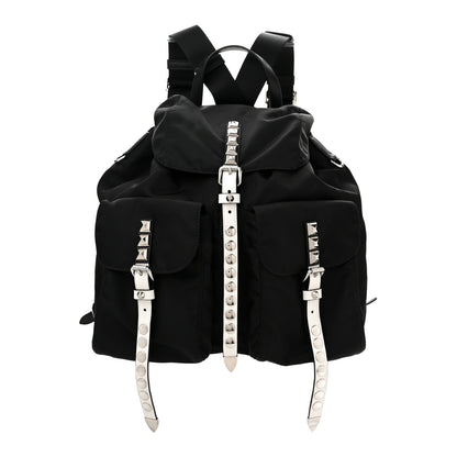 Prada Nylon New Vela Studded Backpack Black White 1 of 9