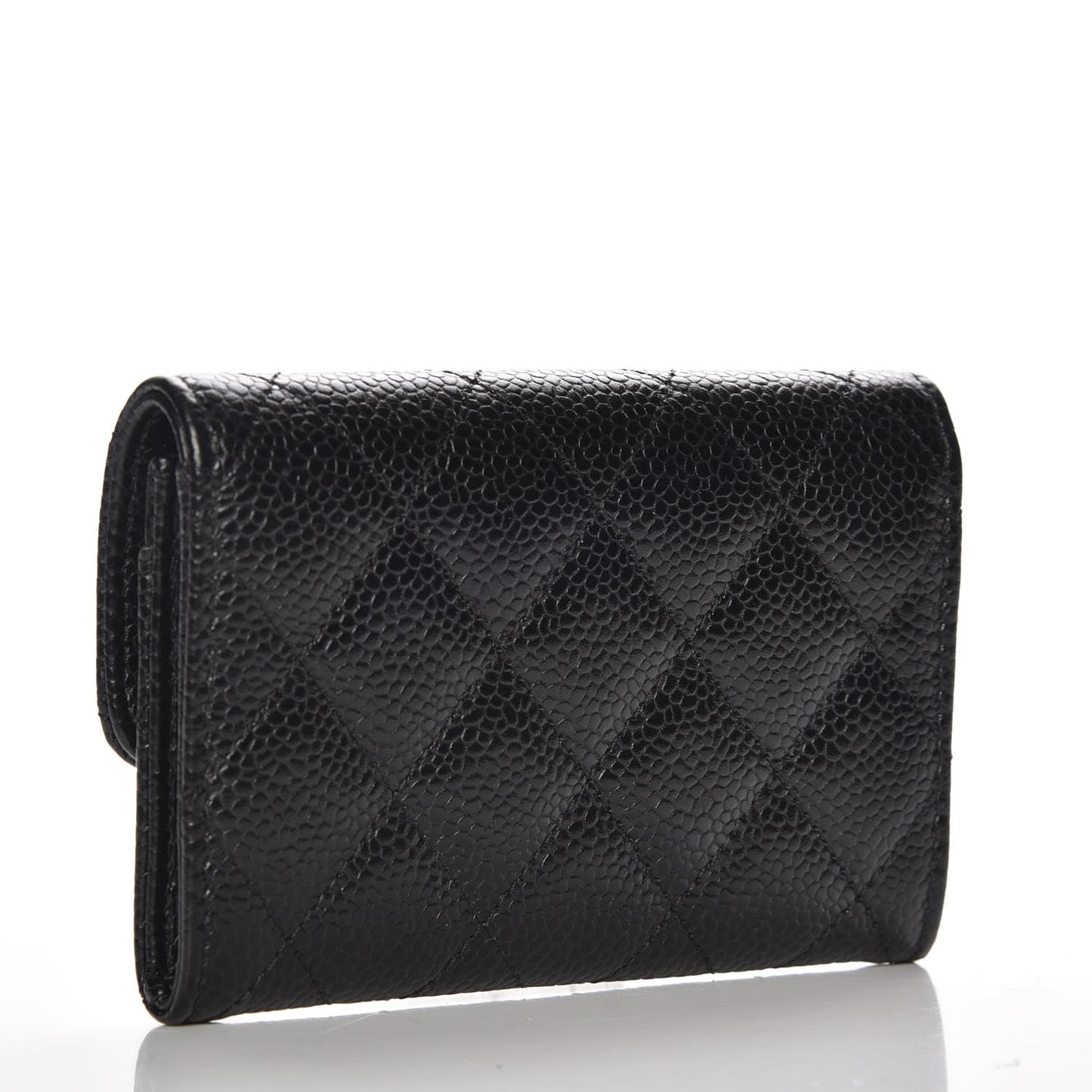 Caviar Quilted Flap Card Holder Black