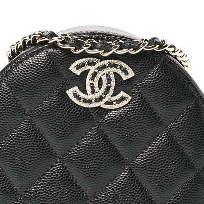 Chanel Caviar Quilted Crystal CC Round Clutch With Chain Black 8 of 11