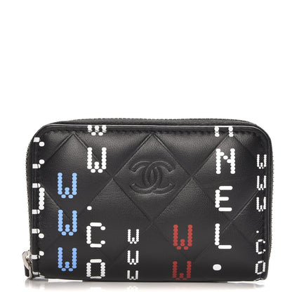 Chanel Lambskin Quilted Data Center Zip Around Coin Purse Wallet Black 1 of 7
